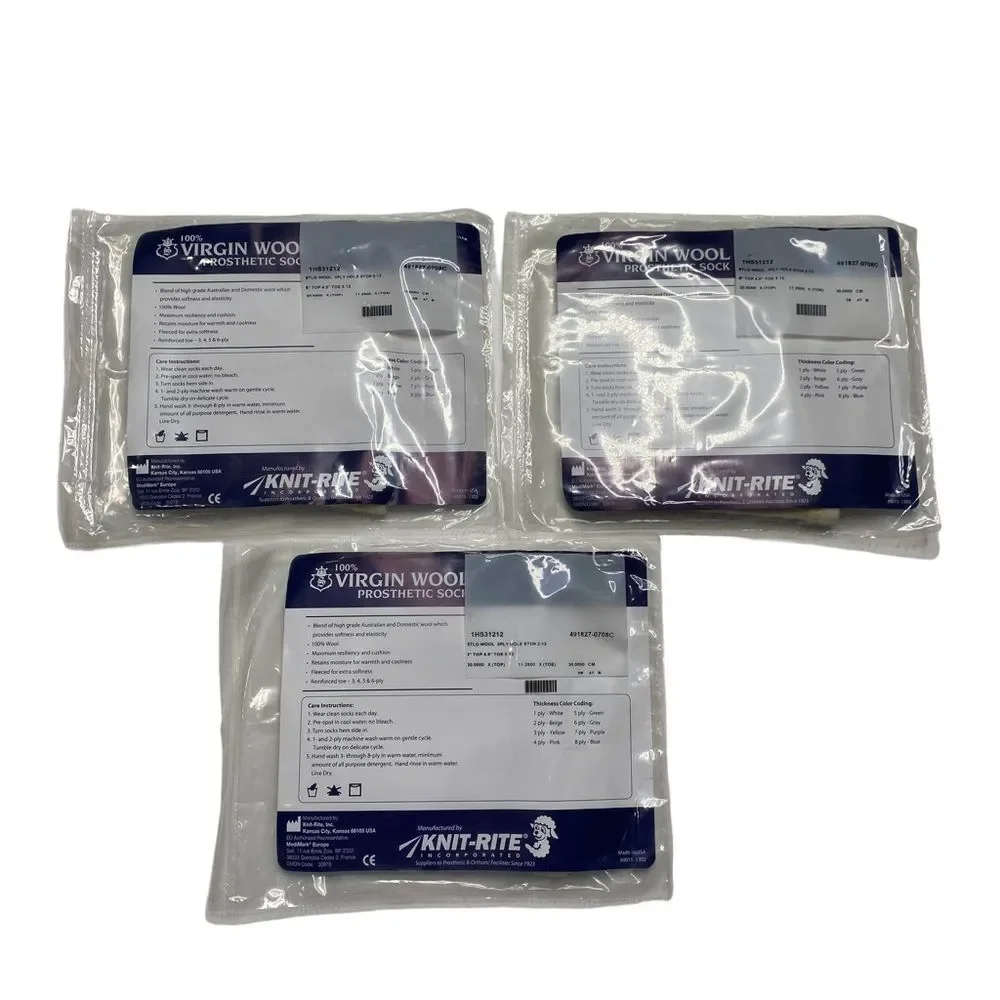 Lot of 3 100% Virgin Wool Prosthetic Sock 1HS31212 New in Packages Made in USA